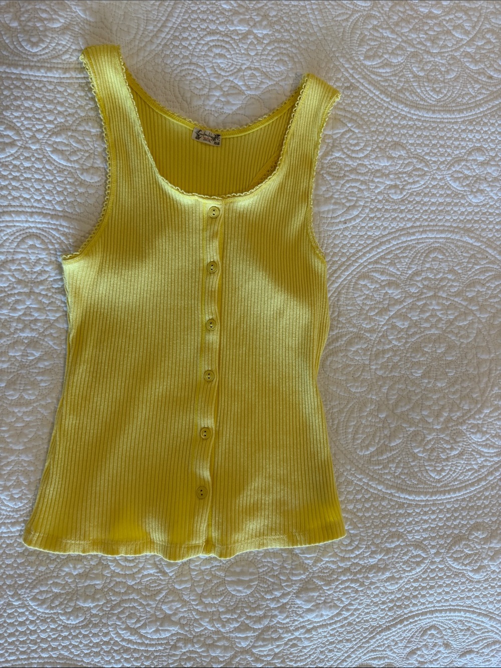 Free People Yellow Ribbed Button-Front Tank Top